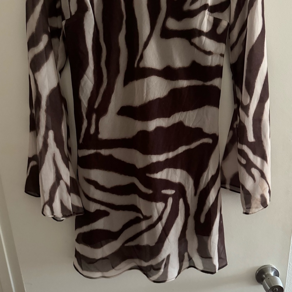 Alex & Sophia Zebra Print Long Sleeve Mesh Mini Dress in Brown | NWOT - Picture 4 of 14